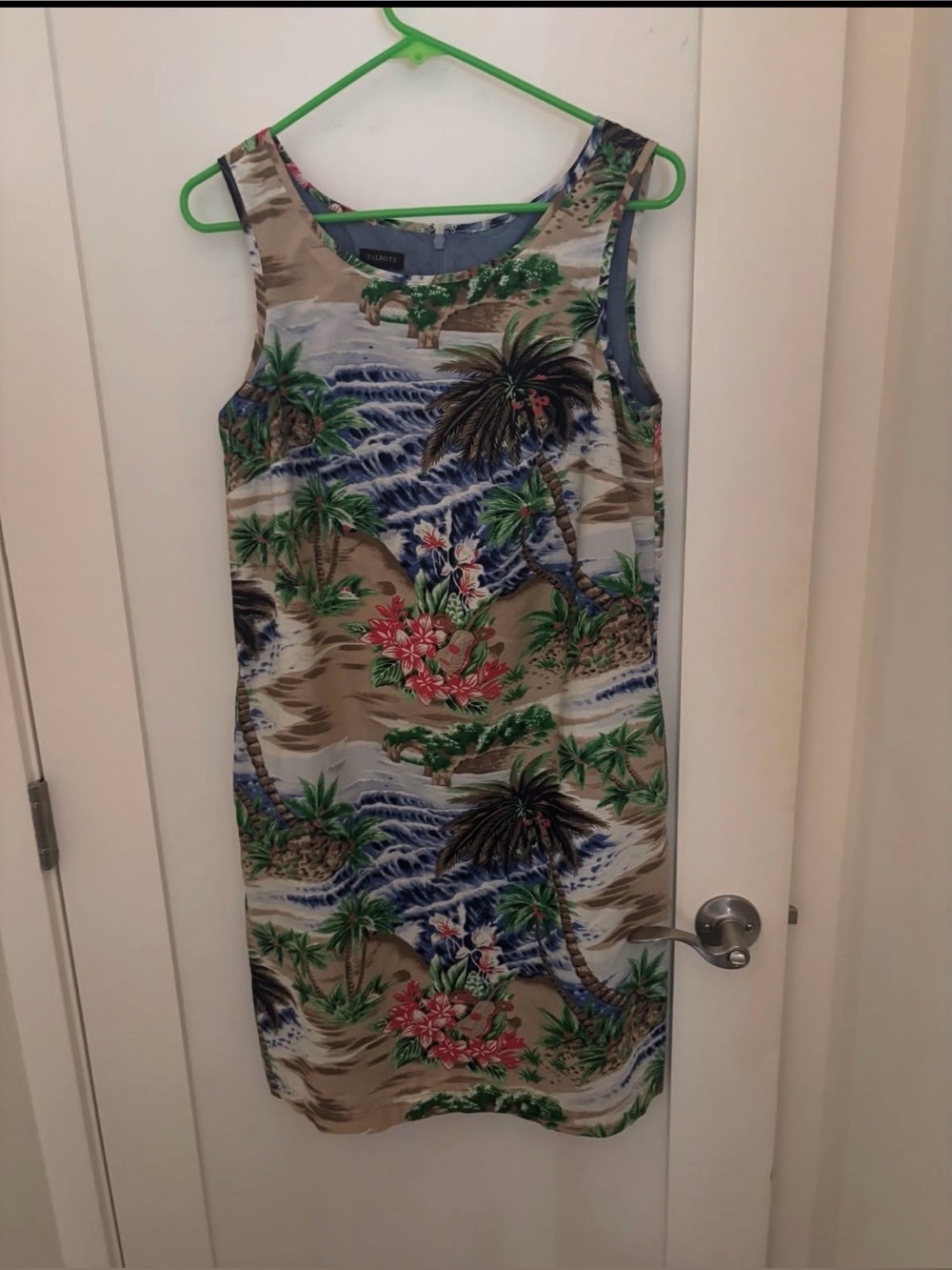 Talbots Tropical Print Sleeveless Shift Dress - Beige Blue Green Pink